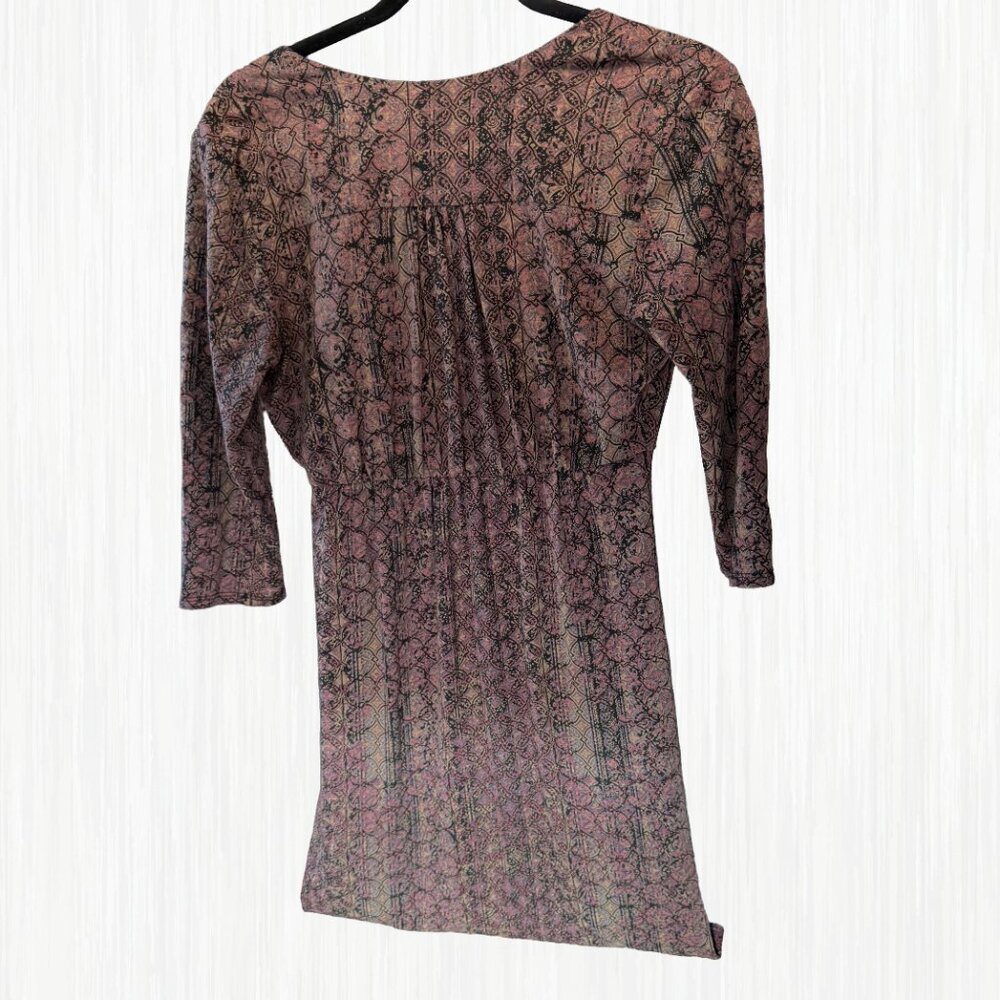 Peruvian Connection 16 Faux Wrap Knit Meraux Dress BoHo Print V-Neck 3/4 Sleeve - Picture 5 of 15
